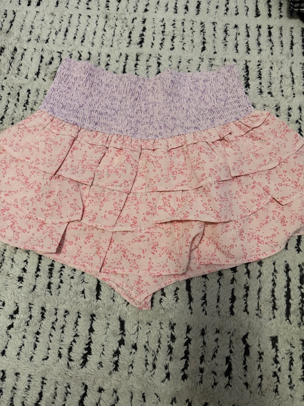 Pink Floral Ruffle Scort with Lavender Smocked Waist